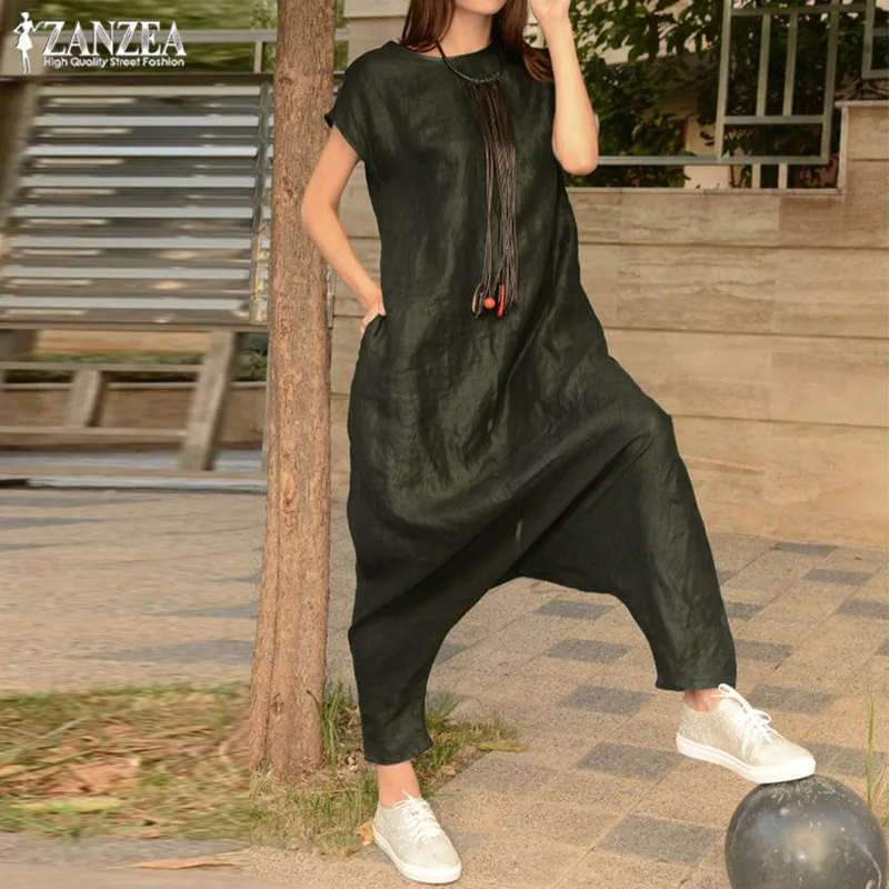 Overalls Women's Drop Crotch Jumpsuits 2020 ZANZEA Summer Cargo Pants Palazzo Female Short Sleeve Rompers Combinaison Femme 5XL Overalls Women's Drop Crotch Jumpsuits 2020 ZANZEA Summer Cargo Pants Palazzo Female Short Sleeve Rompers Combinaison Femme 5XL