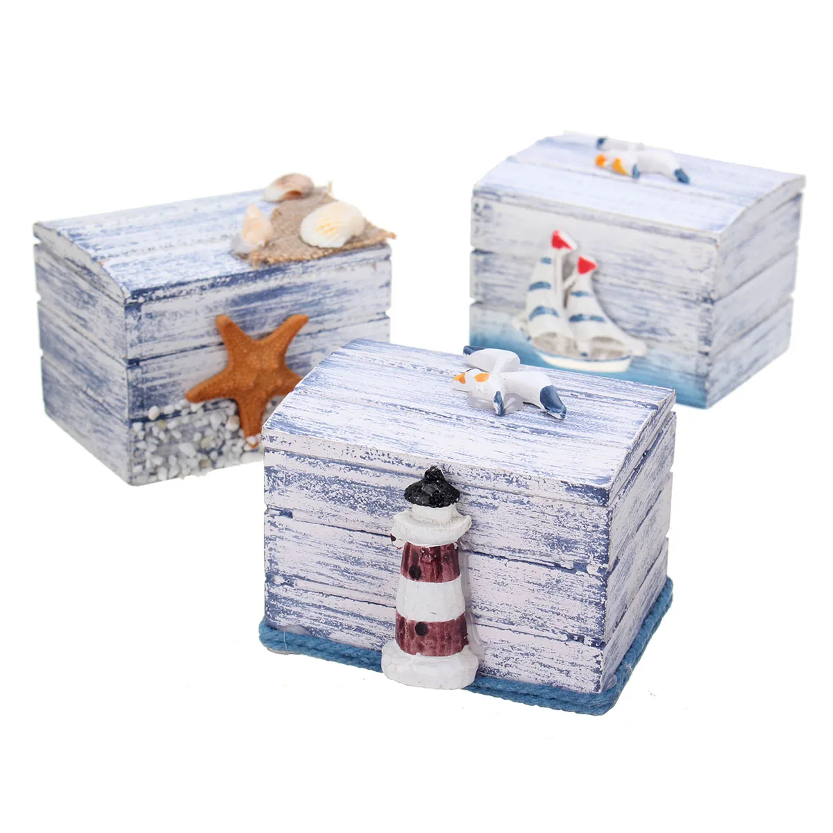 

Mini Sea Style Wooden Pirate Treasure Jewellery Box Storage Chest Craft Case Organiser Sea Star Rings Organizer Decor Containers