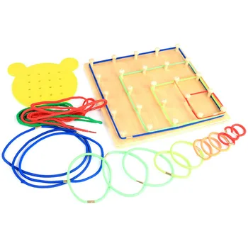 

Wooden Toys Wind The Rope On Wooden Nail Math Educational Toy Wood Nail Board Bear Board Threading Plate
