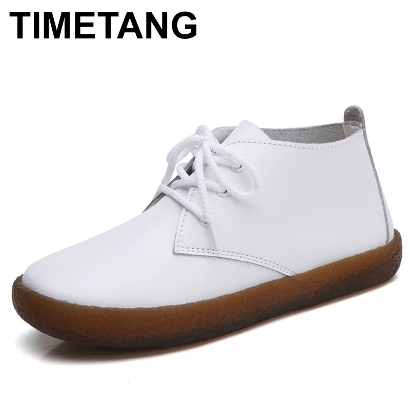 

TIMETANG New Autumn Solid Soft Genuine Leather Rubber Casual Non Slip Soft Comfortable Bottom Women Leisure Shoes C232