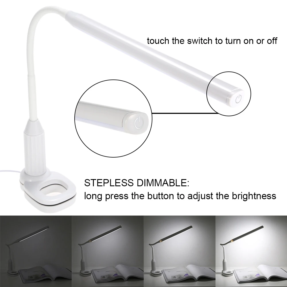 5W 24 LEDs Eye Protect Clamp Clip Light Table Lamp Stepless Dimmable Bendable USB Powered Touch Sensor Control