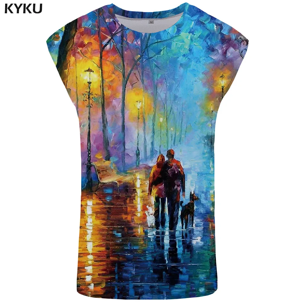 

KYKU Brand Graffiti Tank Top Men Character Undershirt Art Vest Dog Stringer Colorful Mens Bodybuilding Sleeveless Shirt Tops