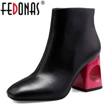 FEDONAS/Брендовые женские классические ботинки на высоком каблуке; сезон осень-зима; теплые короткие женские ботинки; Женские ботинки в байкерском стиле с боковой молнией; туфли-лодочки