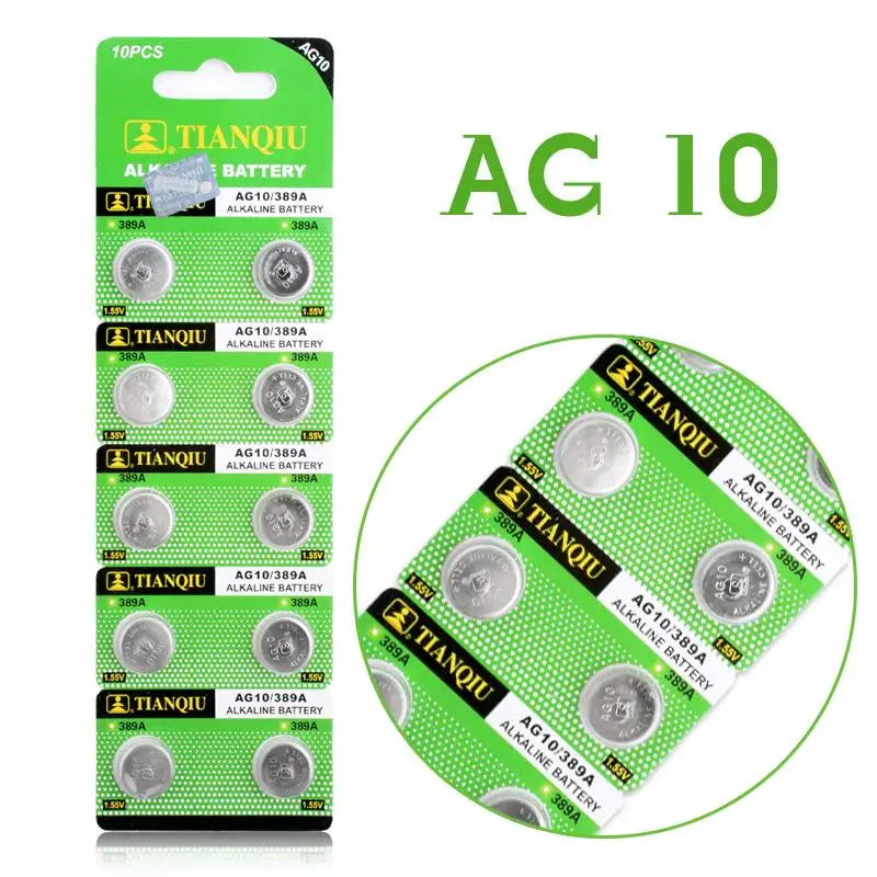 

Hot selling 10pcs AG10 watch Battery 1.55V LR54 LR1130 L1131 389 189 Alkaline Batteries Button Cell Coin