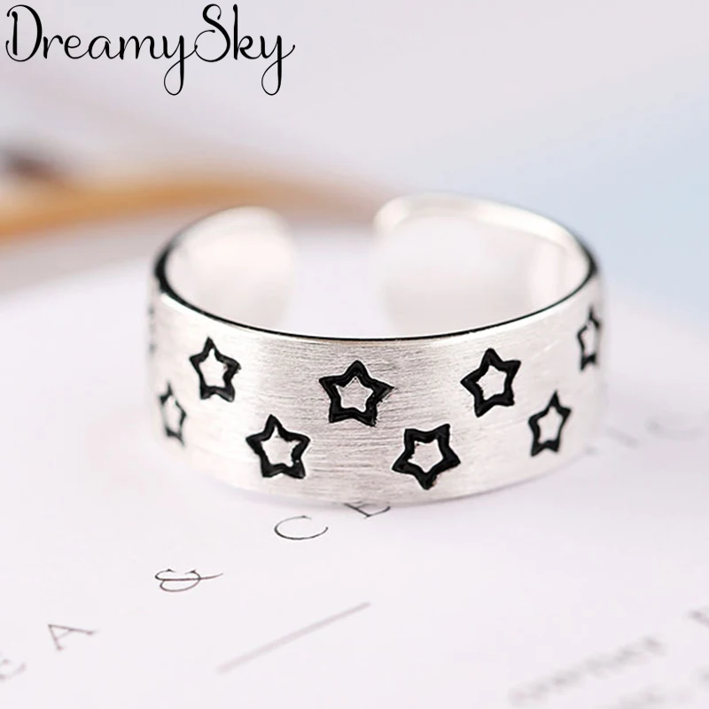 

Romantic Style Bohemian 925 Sterling Silver Star Rings For Women Girls Gift New Trendy Vintage Big Punk Ring Wholesale