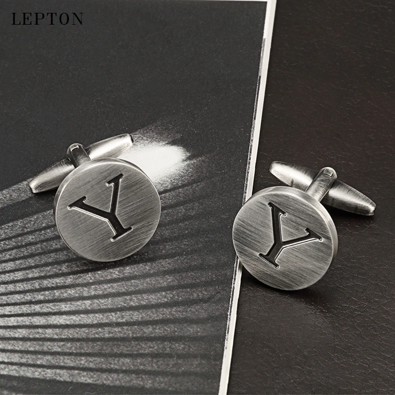 

Lepton Letters Y of an alphabet Cufflinks For Mens Antique Silver plated Round Letters Y cuff links Men shirt cuffs Cufflinks