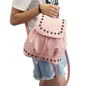 

Fashion Women Backpack Rivets Decoration Leather Embroidery Thread Bags Ladies Shopping Travel Girls School Shoulder Bag Mochila