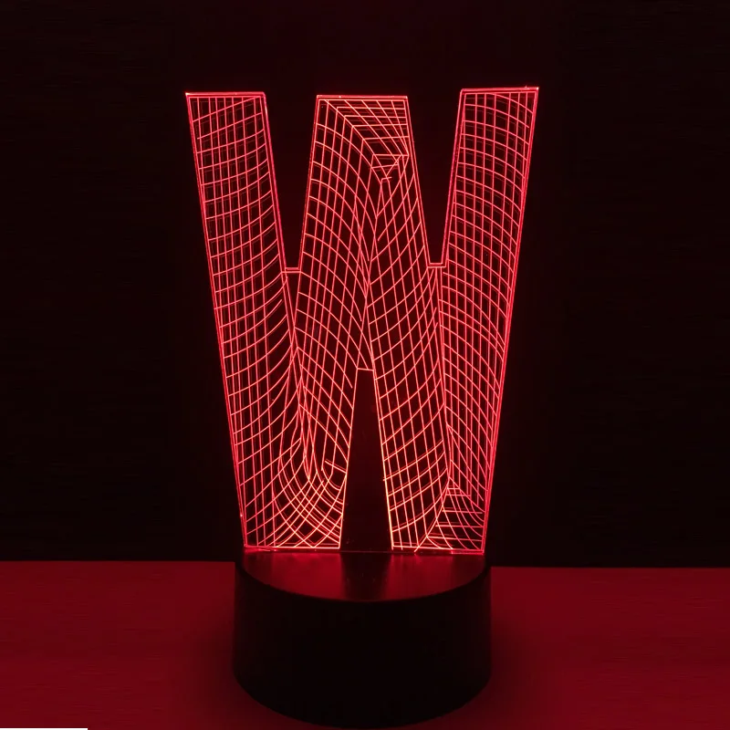 Модный 3D лампа светильник ing буквы алфавита W многоцветный Ночной Led цветная (RGB)