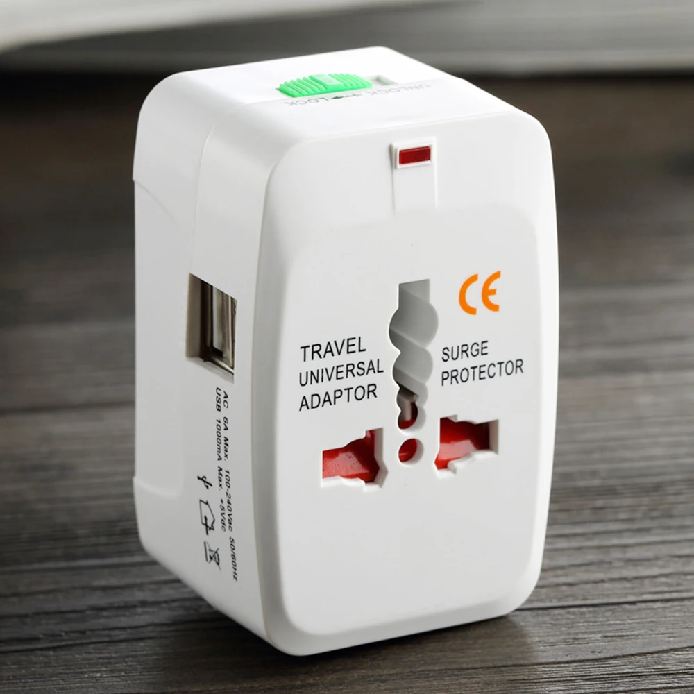 Universal International Plug Adapter 2 Usb Port World Travel Uk Us To Eu Ac Power Socket Plug