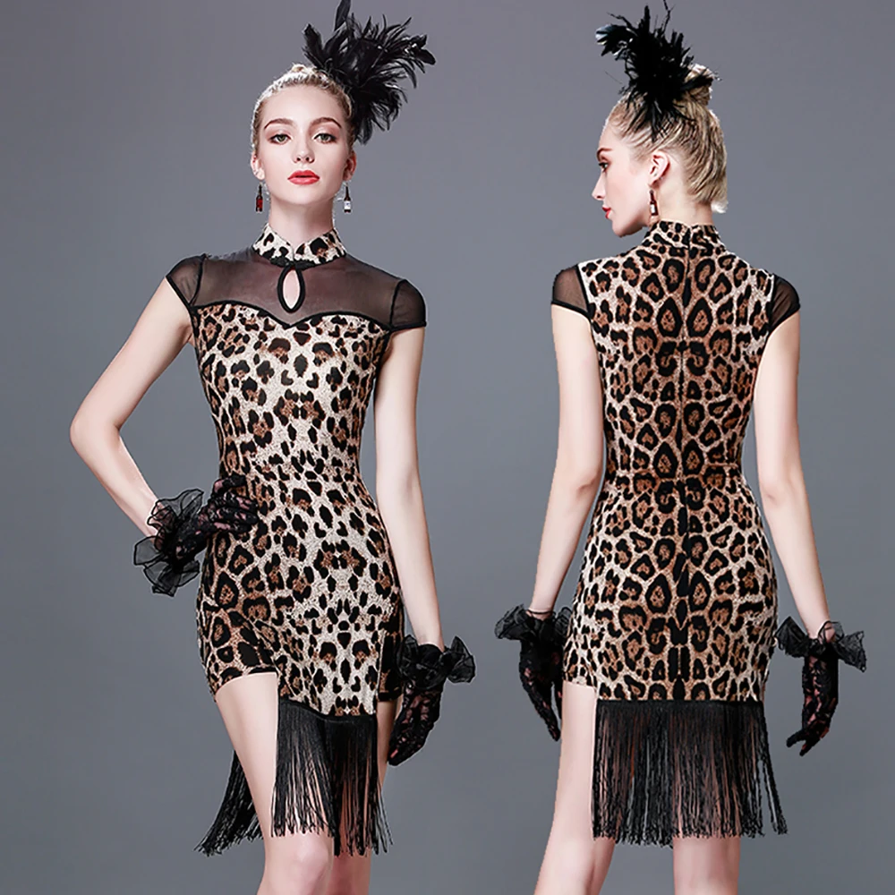 Платье для латинских танцев Женская леопардовая юбка jogo de cha cheongsam стиль халат charleston халат frange Секс Одежда для танцев для женщин DQ3035