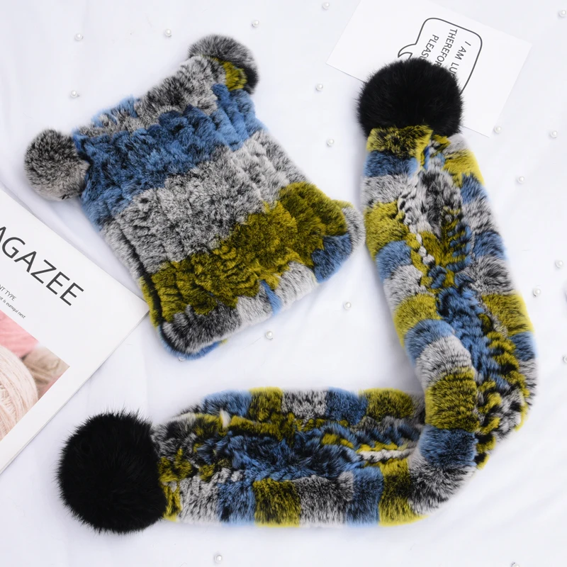 (TopFurMall) Детские осенне зимние комплекты из натурального вязаного меха кролика