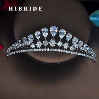 

HIBRIDE Luxury Headband Noble Water Drop Tiaras Crown For Bridal Shiny Hair Accessories Wedding Jewelry Gifts Wholesale C-62