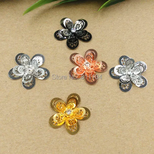 

24mm Multi-color Plated Brass Metal Blank 3D Filigree Flower Charms Links Wraps Connectors DIY Jewelry Findings