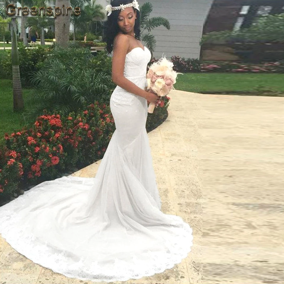Robe De Mariee 2019 Caftan Mermaid Wedding Dresses Lace Appliqued Elegant Long Train Bridal Dress Custom Made Tulle Wedding Gown Robe De Mariee 2019 Caftan Mermaid Wedding Dresses Lace Appliqued Elegant Long Train Bridal Dress Custom Made Tulle Wedding Gown