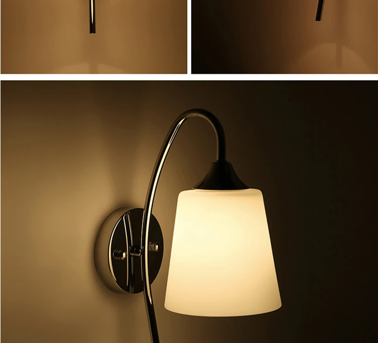 Современный настенный светильник bried из нержавеющей стали с одной головкой, Европейский минимализм, украшение для дома, белое стекло, светодиодное освещение для спальни, E27 лампа