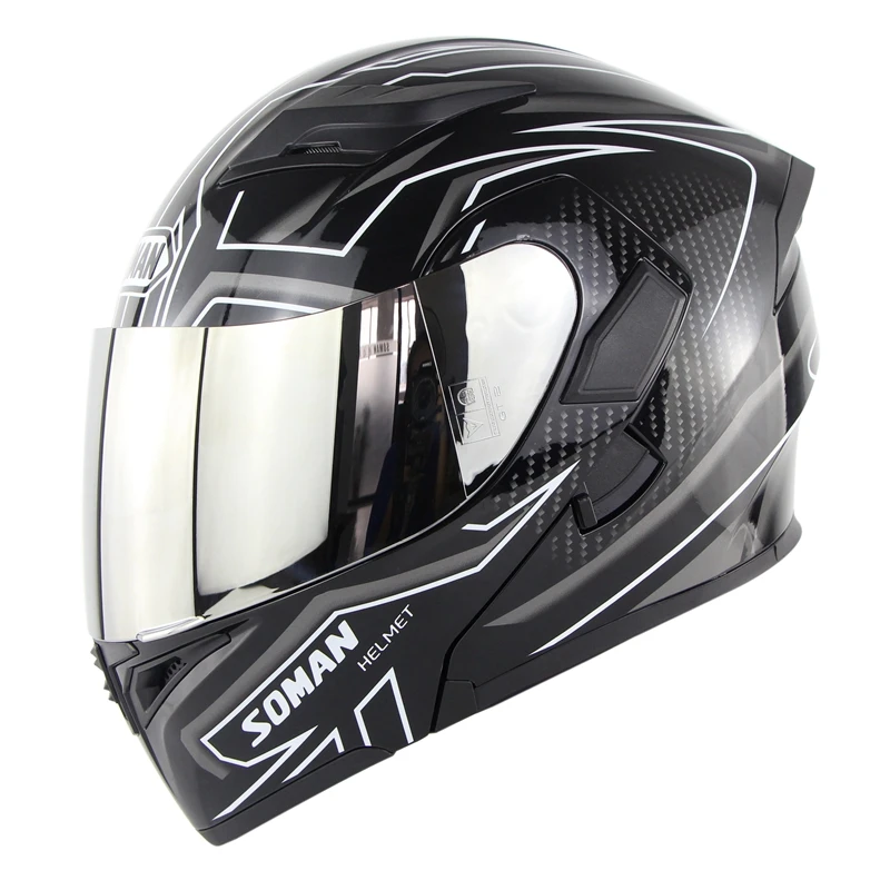 

Double Visors Motorcycle Street Helmet Flip up Motor Bike Helm with Replaceable Lens Motocross Capacetes DOT Approval SOMAN 955