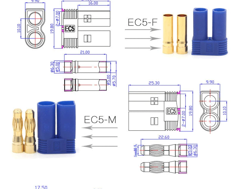 Fiche banane EC5 3,5 mm Femelle Mâle