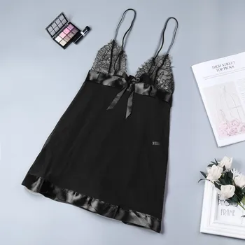 

New Plus Size Nightdress Women Summer Lace Patchwork Lingerie Bowknot Backless Night Sleep Dress Sexy Nightgown Mini Sleepshirt