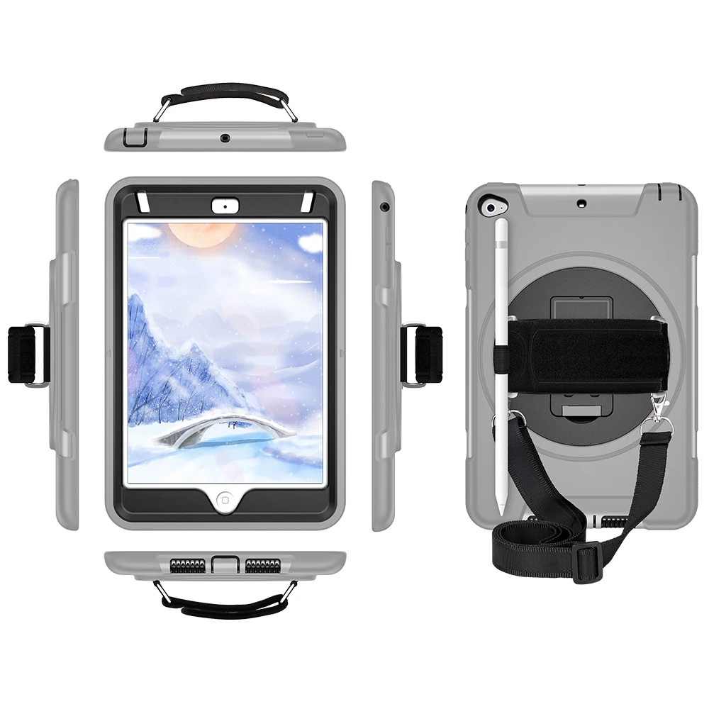 

For iPad Mini 5 / 4 Case with Pencil Holder Heavy Duty Case with 360 Degree Rotation Shoulder Hand Strap and Stand-Miesherk