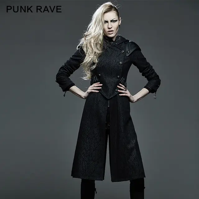 Punk Rave Women Hooded Coat Gothic Steampunk Military