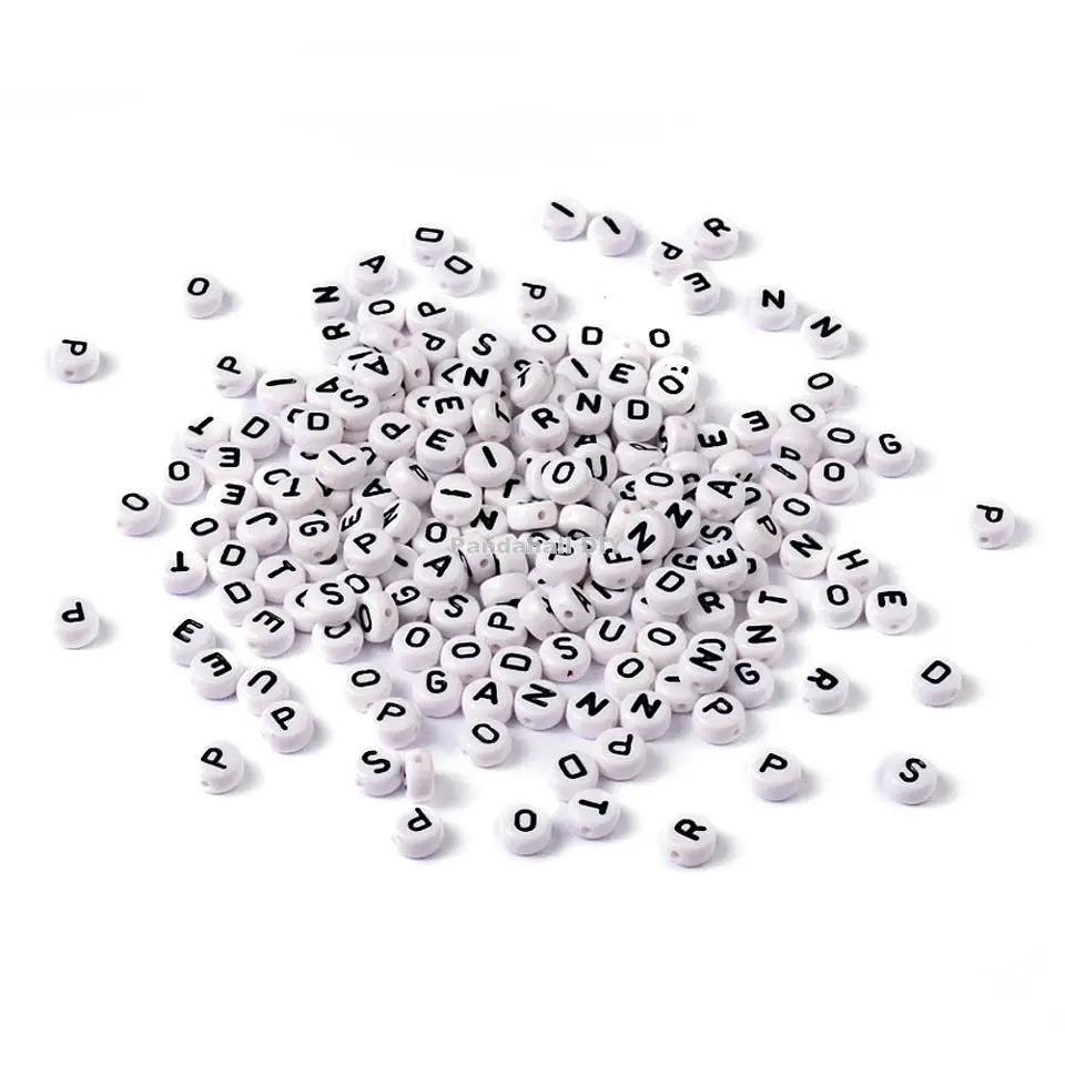 

100Pcs Flat Round Letter A -Z Alphabet Acrylic Beads, Size: about 7mm in diameter, 4mm thick, hole: 1mm