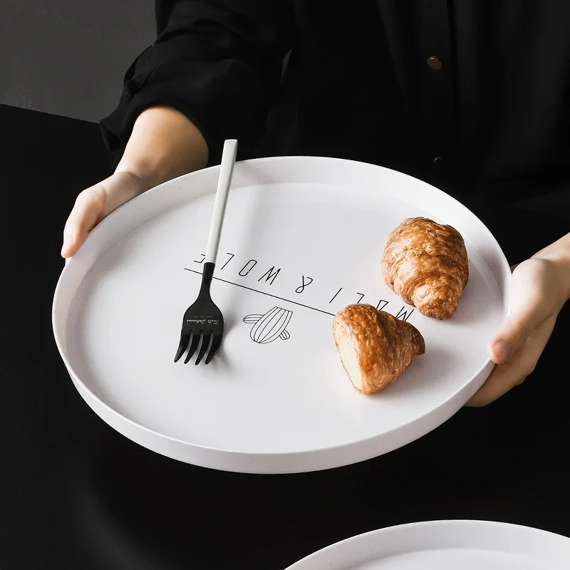 

Nordic Style Plastic Round Breakfast Tray Food Fruit Dessert Plate Snack Storage Trays Organizer