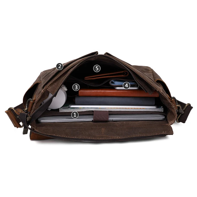 Винтажная 15,6 дюймовая сумка для ноутбука, мужская сумка на плечо, Холщовая Сумка из натуральной кожи, сумка-мессенджер через плечо, портфель на молнии, мужская сумка