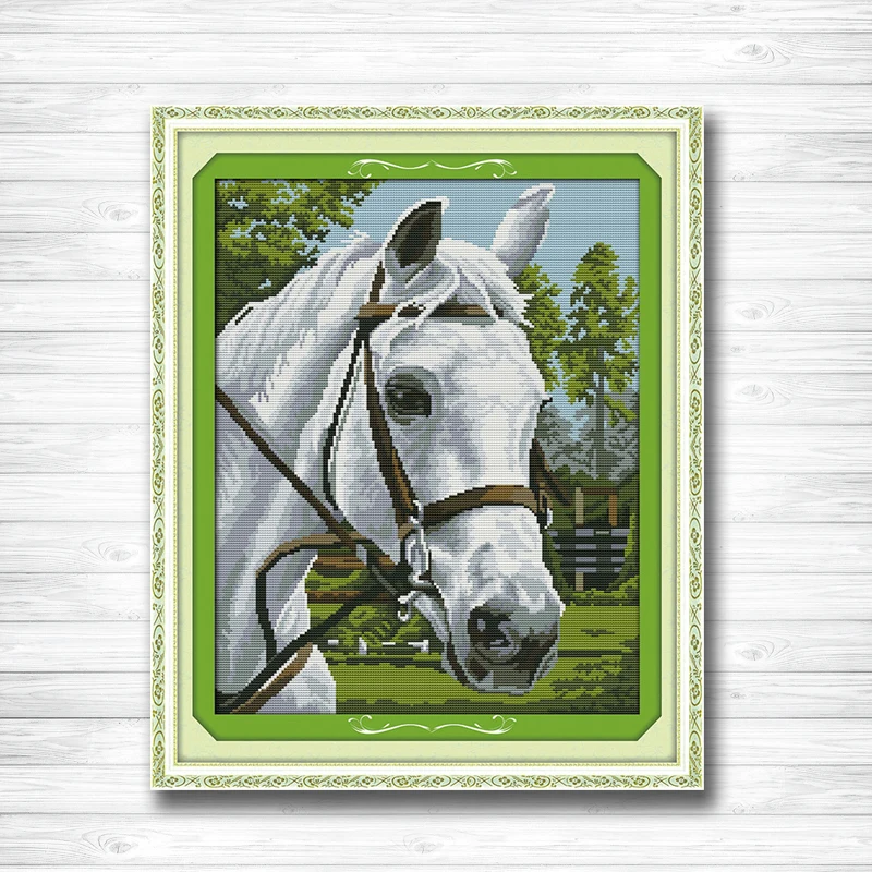 

White horse Pattern printed on the canvas DMC 11CT 14CT Cross Stitch kits needlework Sets full for embroidery animal Home Decor