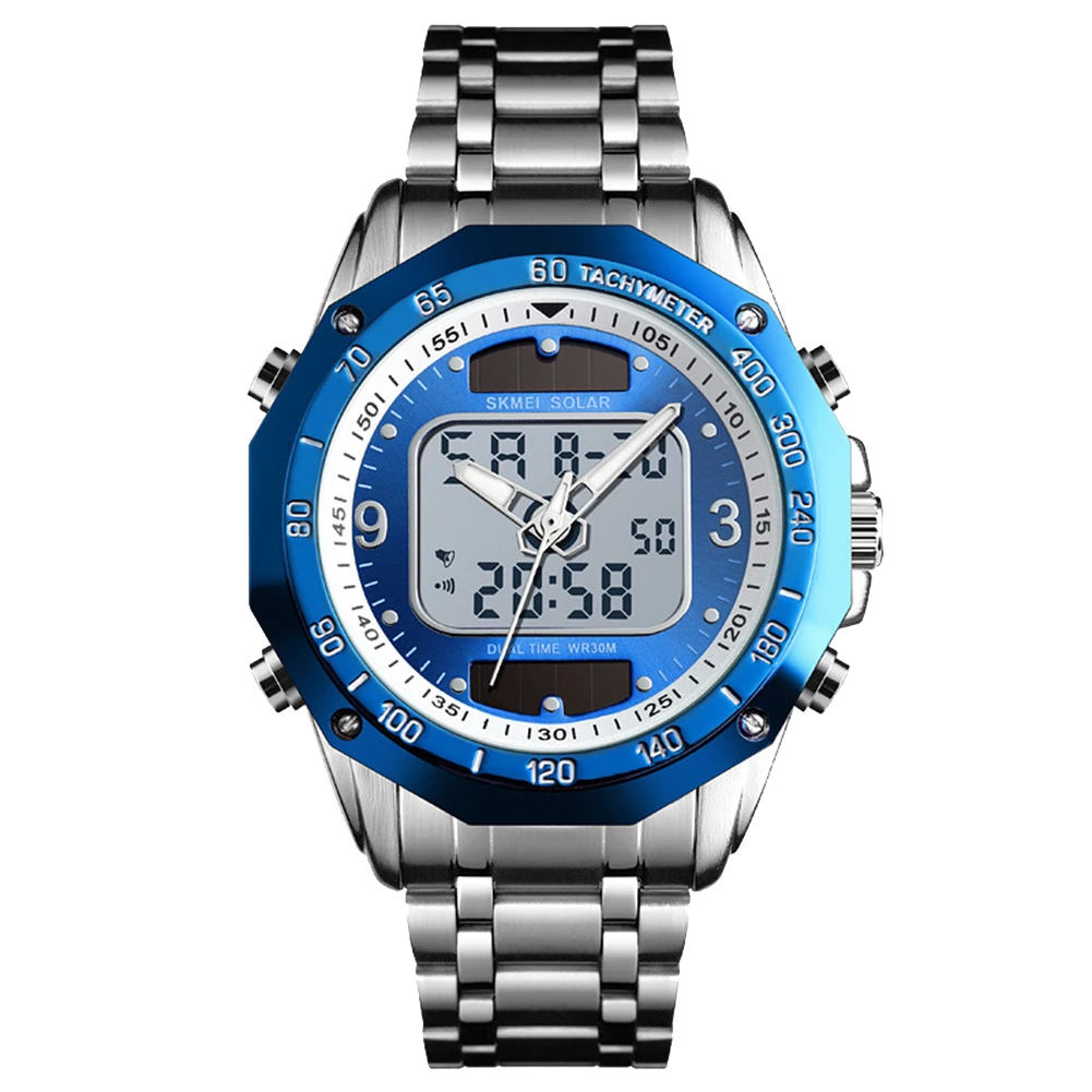 Новые мужские часы на солнечной энергии, светящиеся, двойной дисплей, цифровые, аналоговые, спортивные наручные часы