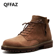 QFFAZ Men Boots Winter Warm Shoes Fashion High Quality Men Ankle Boots Mid-Calf Boots For Men Male Lace Up botas para homens