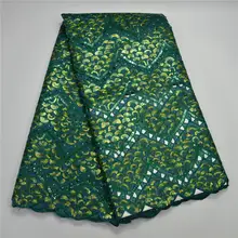 Высший сорт бирюзового золота африканская ажурная органза, кружево Нигерия сад кружевная ткань для шитья с большим количеством камней с блестками 5 ярдов Горячая