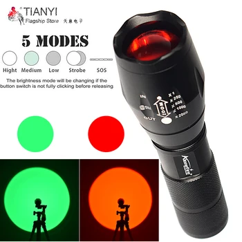 

Home Glare E17 Zoom Torch Red Green Lens Spotlight 18650 battery Cree Xml T6 Tactical LED Flashlight lantern Hunting torch