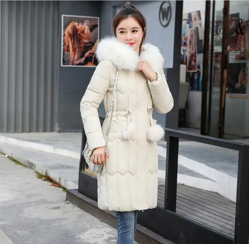 Large Size 3XL 4XL 5XL Parka Women Winter Jacket Winter Coat Woman Fur Coats Female Winter Jacket New Women's Jackets Long - Цвет: Слоновая кость