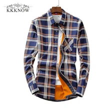 

KKKNOW Men Flannel Plaid Shirt Male Social Shirt With Long Sleeve Mens Dress Shirts Casual Slim Fit Winter Warm Man Clothes