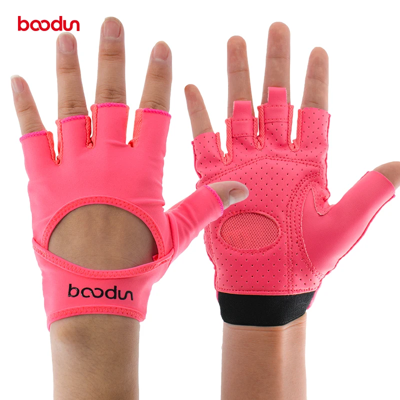 Boodun Sports Female Gym Weight Lifting Gloves Women Body Building Leather Fitness Yoga Gloves Mitten Girls PU&Lycra Breathable