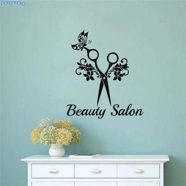 zooyoo beauty salon wall sticker art scissors butterfly vinyl wall