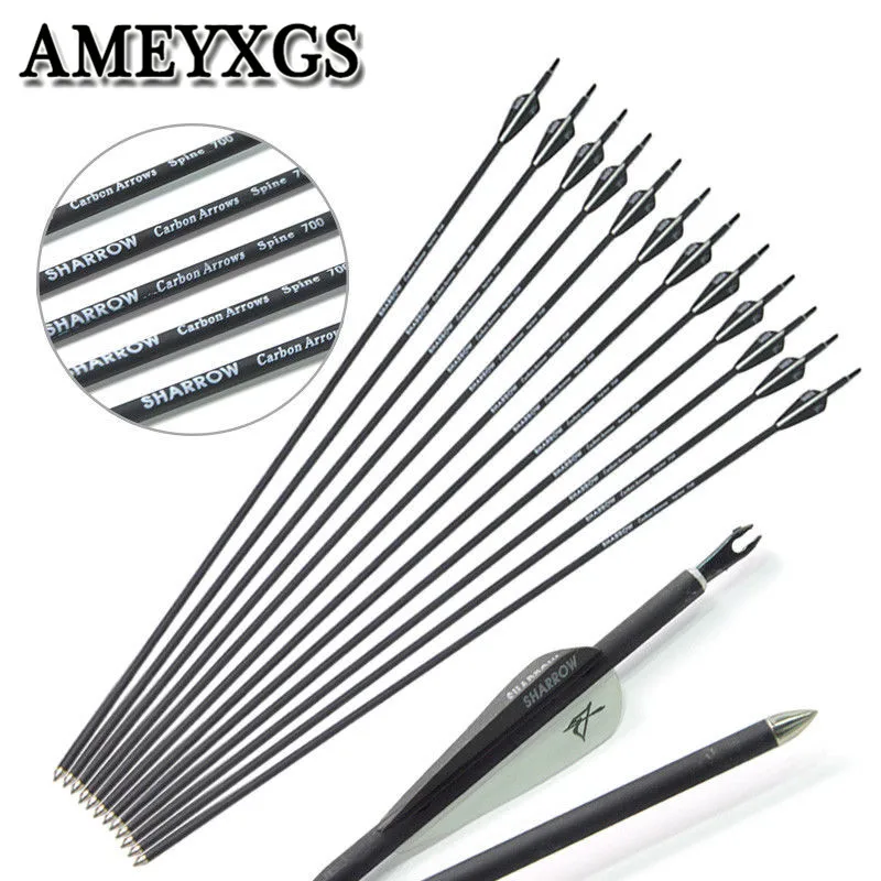 

12Pcs Spine 700 Archery Carbon Arrow 31" Carbon Arrows For Compound Recurve Bow Outdoor Hunting Shooting Accessories