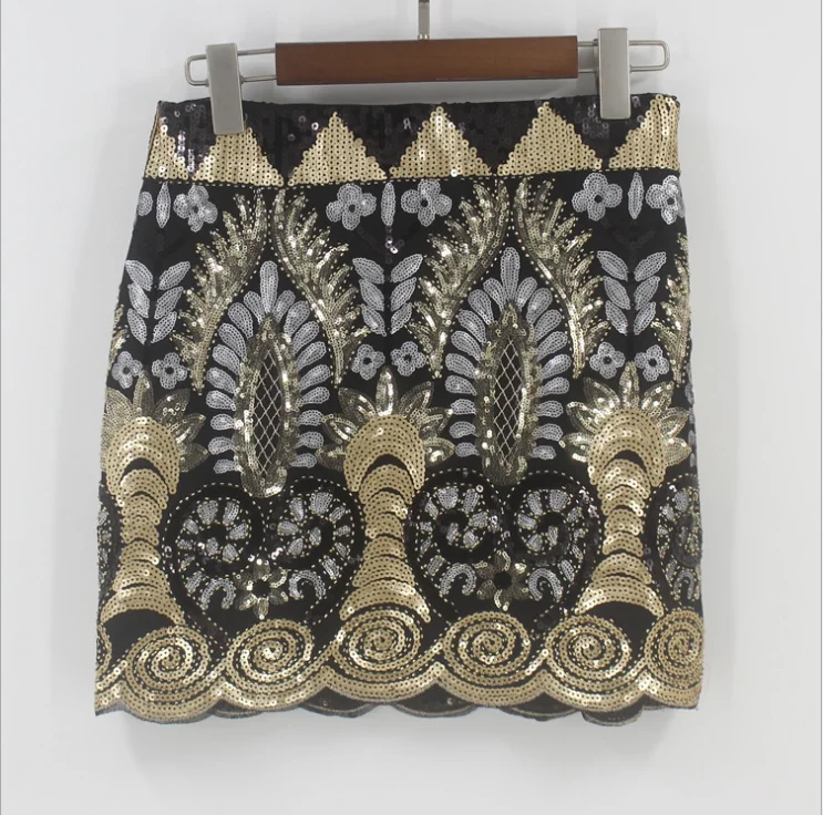 Cakucool/Женская мини-юбка с блестками в стиле ретро, винтажное с отделкой бусинами, юбка-карандаш с высокой талией и цветочным узором, роскошные шикарные облегающие Облегающие юбки