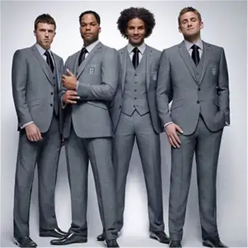 

New Groom Bridgegroom Grey Men Suits For Wedding 3Pieces(Jacket+Pant+Vest+Tie) Terno Masculino Groom Notch Lapel Blazer