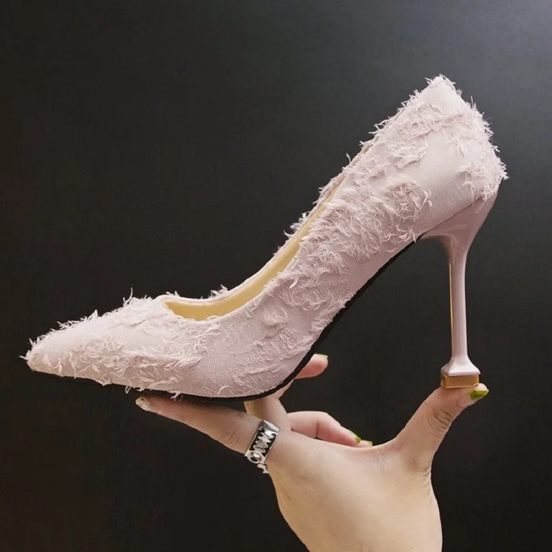 

Spring Summer Autumn Korean Style Fashion Shallow Thin High Wings Glass Heels Pointed Toe Women Pumps Lady Shoes 20190405