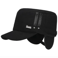 HT2015 Мужская зимняя бейсболка толстые теплые наушники папа шляпа твердая Шерсть Войлок армейская Кепка для мужчин Мужская регулируемая бейсболка