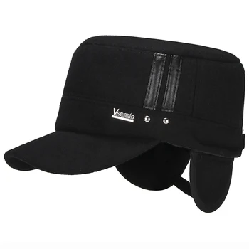 

HT2015 Men Winter Baseball Cap Thick Warm Earflap Dad Hat Solid Wool Felt Army Cap for Men Male Adjustable Snapback Baseball Hat