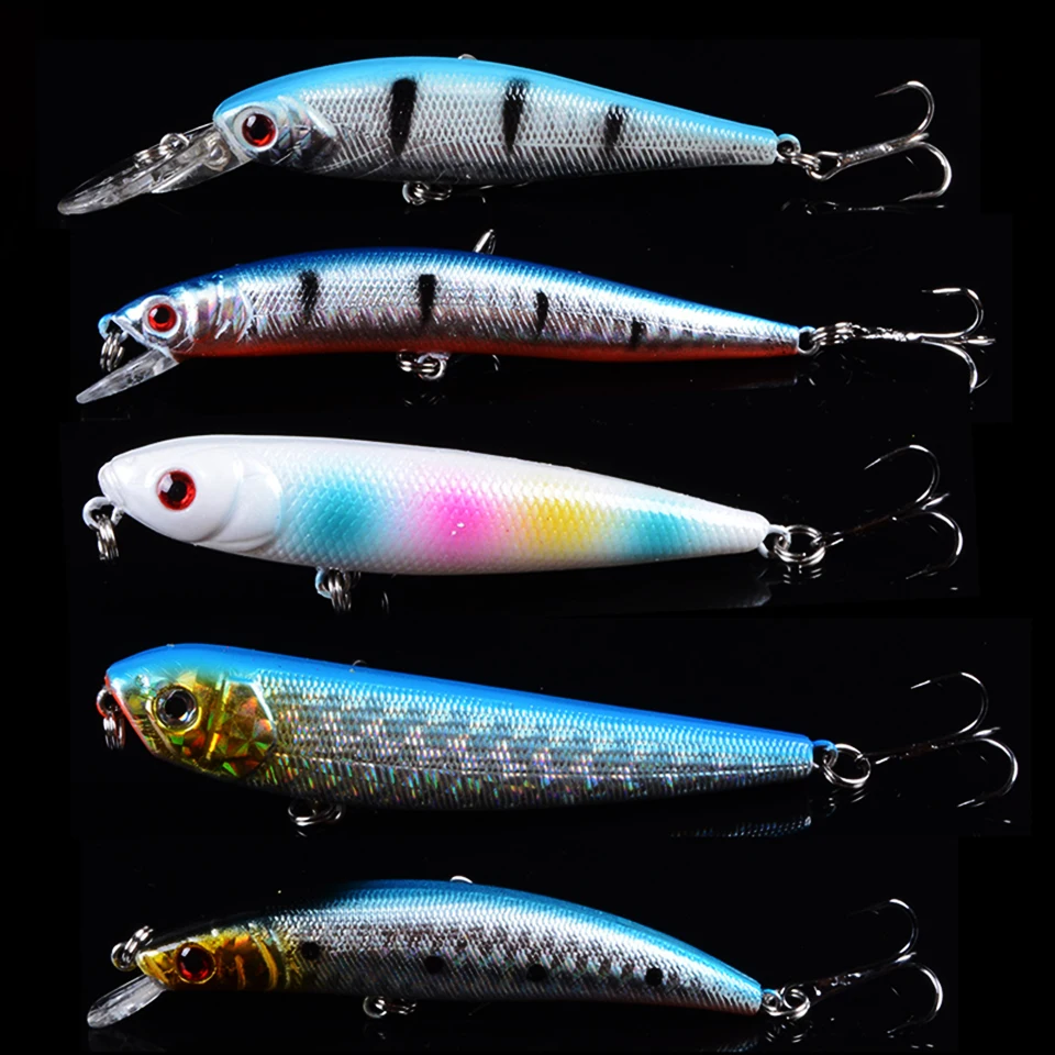 

5pcs Mixed Minnow Fishing Lure Artificial Hard Crank Bait topwater Wobbler Fishing Crankbait lure VIB With 3D Eyes