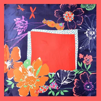 

2018 Elegant Women Large Square Silk Scarf Spring Flower Print Satin Silk Scarves Ladies Large Shawl Bandana wholesale Gift
