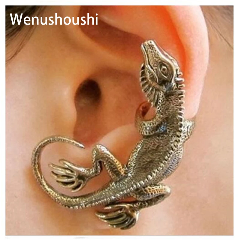 WENUSHOUSHI цельные Винтажные серьги гвоздики Ящерица Геккон Женская висячая