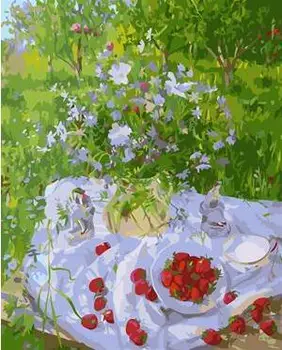 

Table in the Garden canvas painting paint by number hand painted wall decorative pictures for living room