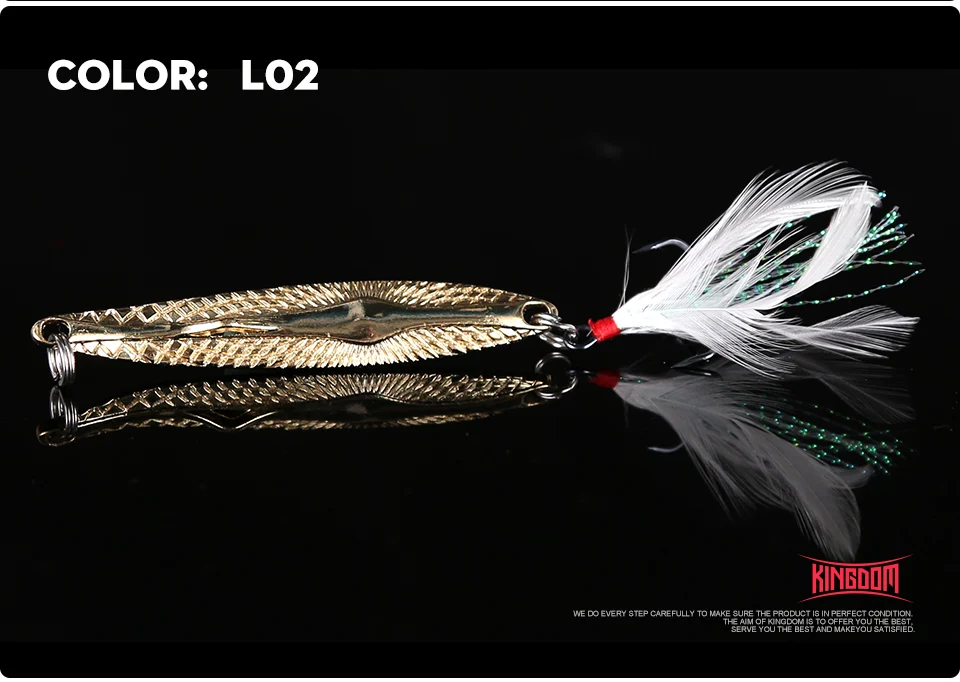 Kingdom Metal Jig spoon Artificial Bait Full Aqueous Layer Metal Material With Feather Hook Fish Sea Bass Fishing Lure Model 3406 (10)