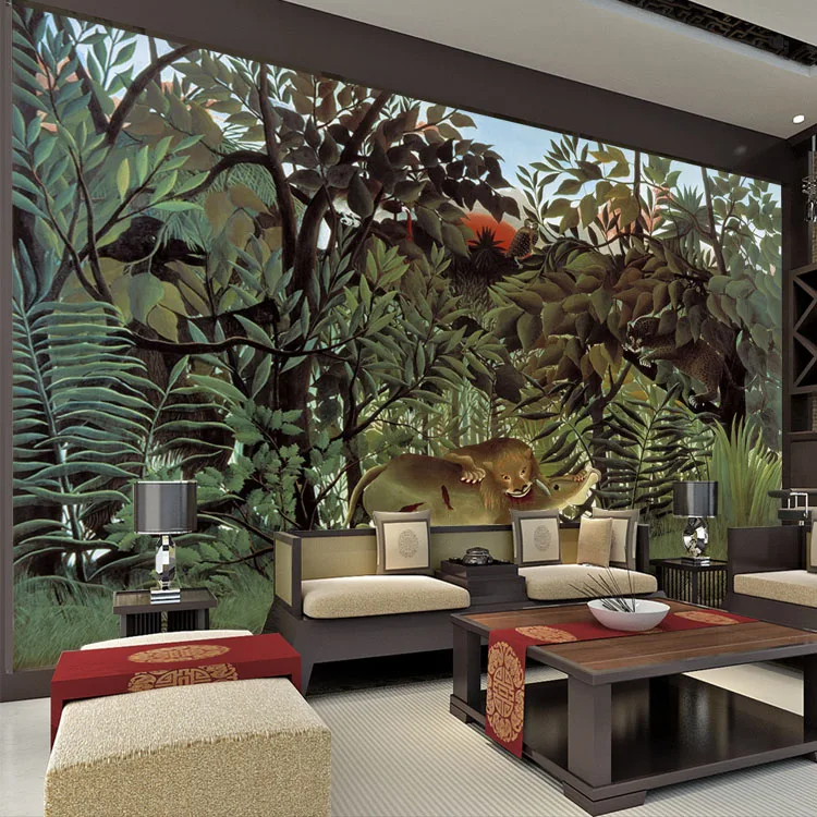 Rousseau Jungle Peinture Papier Peint Personnalise 3d Peintures Murales Vintage Photo Papier Peint Art Interieur Chambre Enfants Chambre Decor Couloir Aliexpress