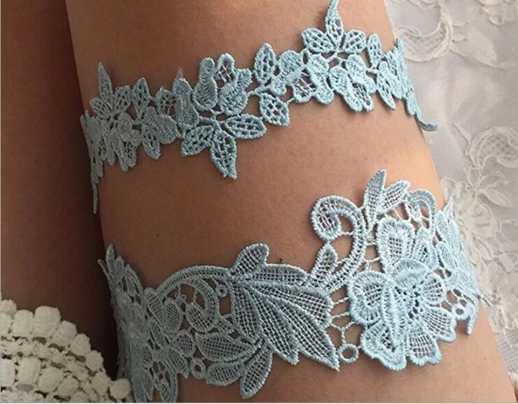 

Wedding Garters Lace blue Embroidery Floral Sexy Garters 2pcs set for Women/Bride Thigh Ring Bridal Leg Garter