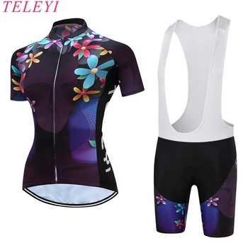 

TELEYI Women Cycling Wear Bike Jersey Short Sleeve Clothing Team Sports Ropa Ciclismo Bicycle Set Bib Shorts Purple Size XS-4XL